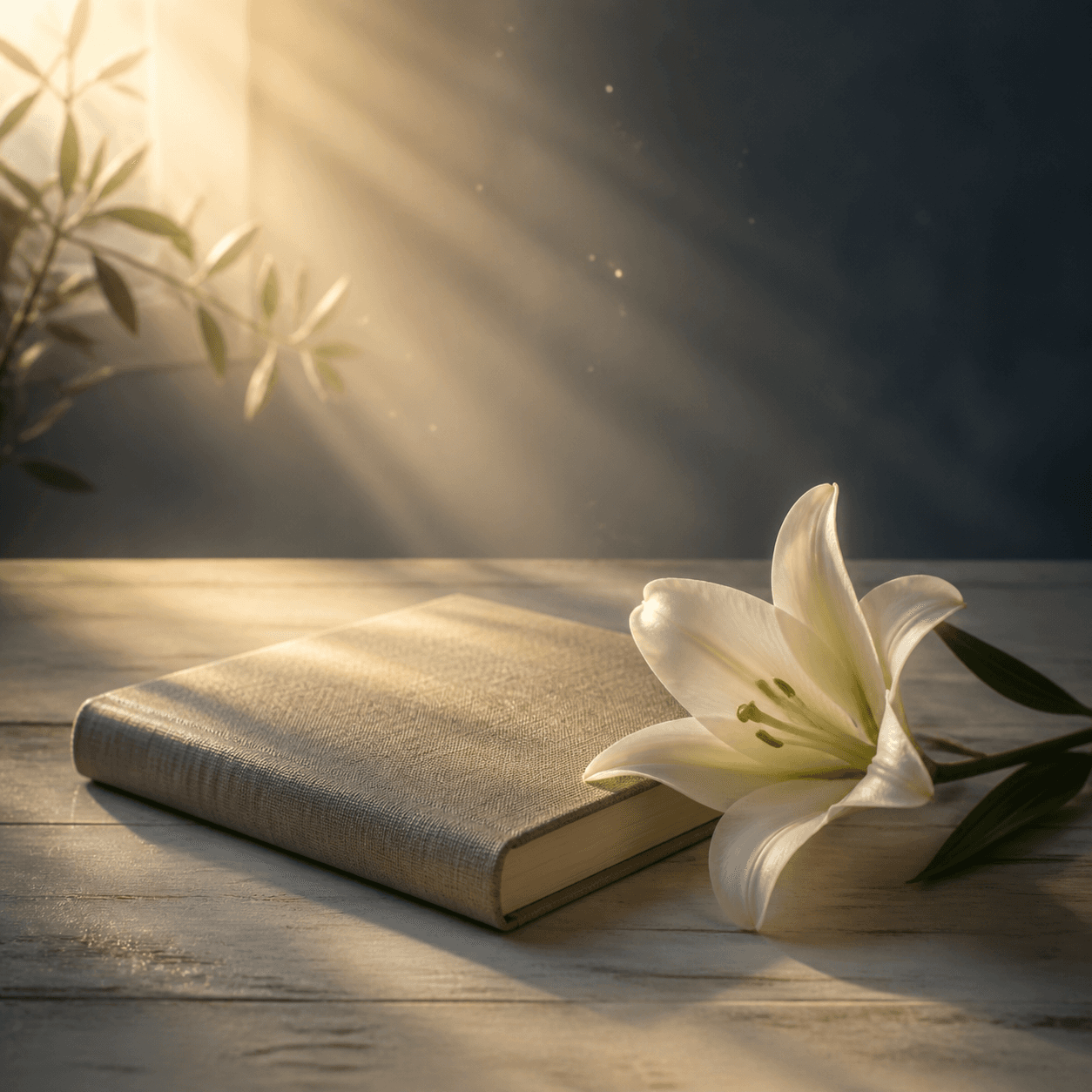 Journal ouvert et fleur blanche dans la lumière du matin, pochette de Ce matin, nous te louons