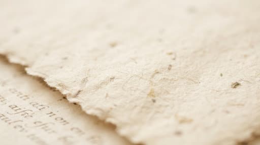 Gros plan sur un papier ancien texturé aux tons crème chauds, lumière douce évoquant l'histoire et la sagesse