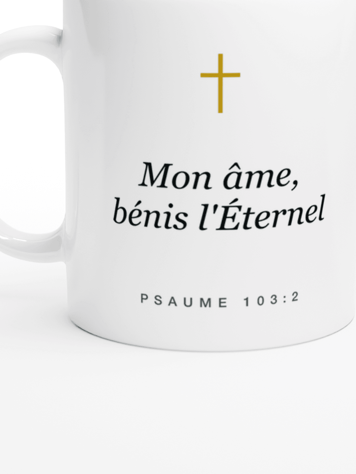 Mug « Mon âme, bénis l'Éternel », gros plan sur l'impression